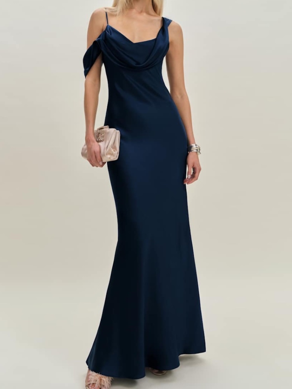 Reformation RONDA Navy Blue Silk Maxi Dress Gown Drape - Size 10 - with tags